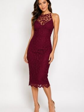 Yumi Kim Burgundy Lace Halter Midi Dress